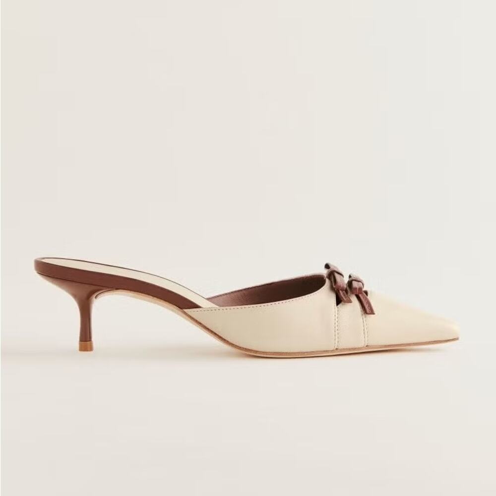 Reformation Nelson Heeled Mule Cream Leather Pointed Toe Kitten Heel US 8 - Picture 2 of 16